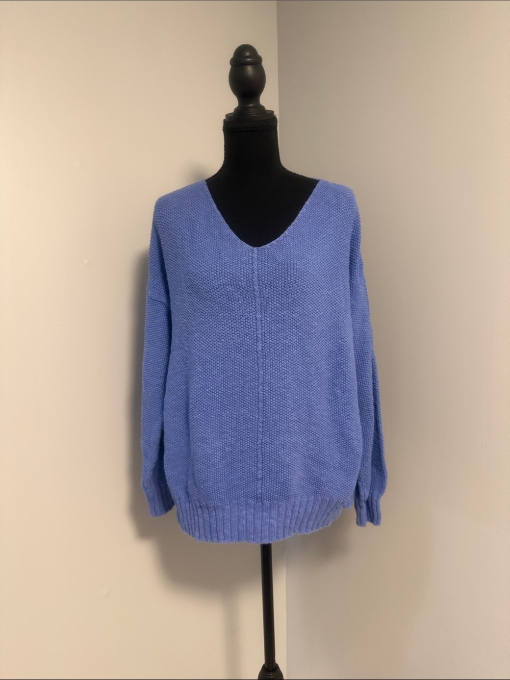 Relaxed V-Neck Knit Sweater in Periwinkle Blue